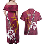 Personalised Broncos And Eagles Rugby Couples Matching Off Shoulder Maxi Dress and Hawaiian Shirt Sporty Version