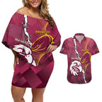 Personalised Broncos And Eagles Rugby Couples Matching Off Shoulder Short Dress and Hawaiian Shirt Sporty Version