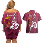Personalised Broncos And Eagles Rugby Couples Matching Off Shoulder Short Dress and Hawaiian Shirt Sporty Version
