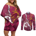 Personalised Broncos And Eagles Rugby Couples Matching Off Shoulder Short Dress and Long Sleeve Button Shirt Sporty Version