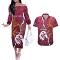 Personalised Broncos And Eagles Rugby Couples Matching Off The Shoulder Long Sleeve Dress and Hawaiian Shirt Sporty Version