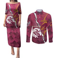 Personalised Broncos And Eagles Rugby Couples Matching Puletasi and Long Sleeve Button Shirt Sporty Version