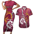 Personalised Broncos And Eagles Rugby Couples Matching Short Sleeve Bodycon Dress and Hawaiian Shirt Sporty Version