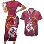 Personalised Broncos And Eagles Rugby Couples Matching Short Sleeve Bodycon Dress and Hawaiian Shirt Sporty Version