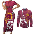 Personalised Broncos And Eagles Rugby Couples Matching Short Sleeve Bodycon Dress and Long Sleeve Button Shirt Sporty Version