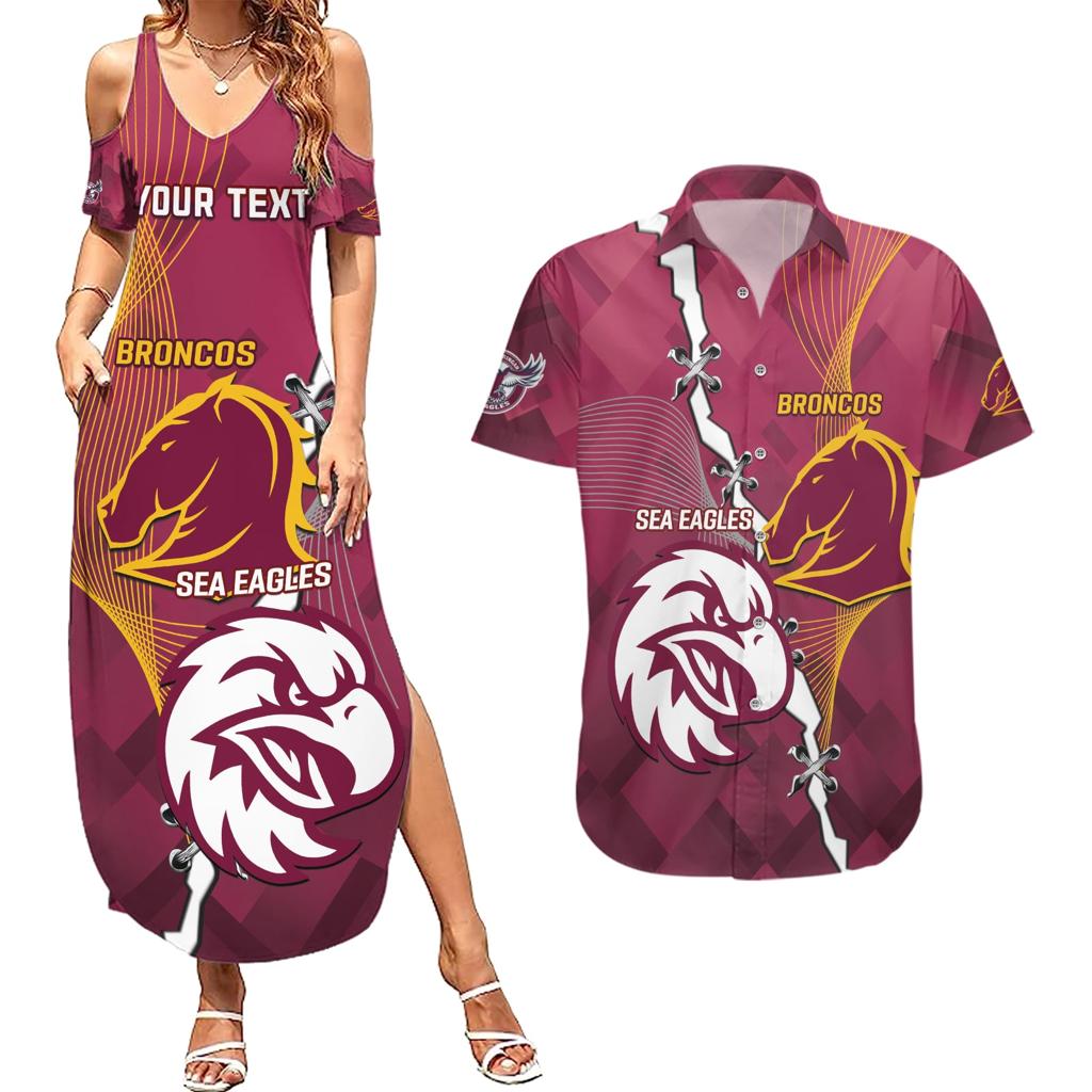 Personalised Broncos And Eagles Rugby Couples Matching Summer Maxi Dress and Hawaiian Shirt Sporty Version