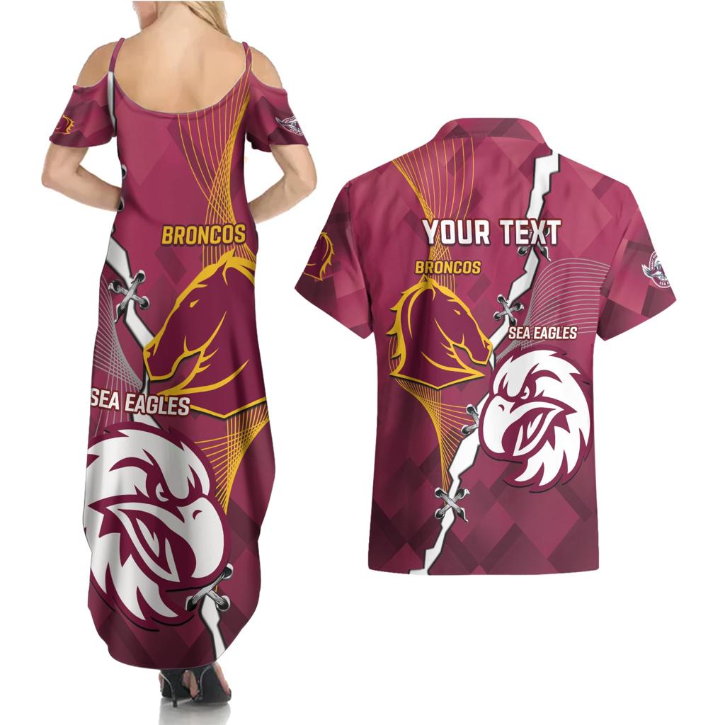 Personalised Broncos And Eagles Rugby Couples Matching Summer Maxi Dress and Hawaiian Shirt Sporty Version
