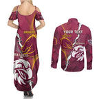 Personalised Broncos And Eagles Rugby Couples Matching Summer Maxi Dress and Long Sleeve Button Shirt Sporty Version
