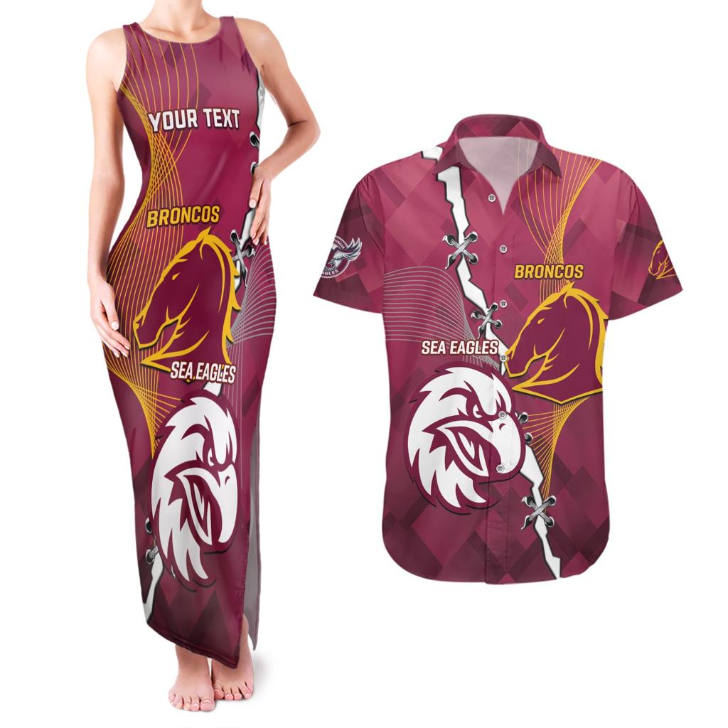 Personalised Broncos And Eagles Rugby Couples Matching Tank Maxi Dress and Hawaiian Shirt Sporty Version