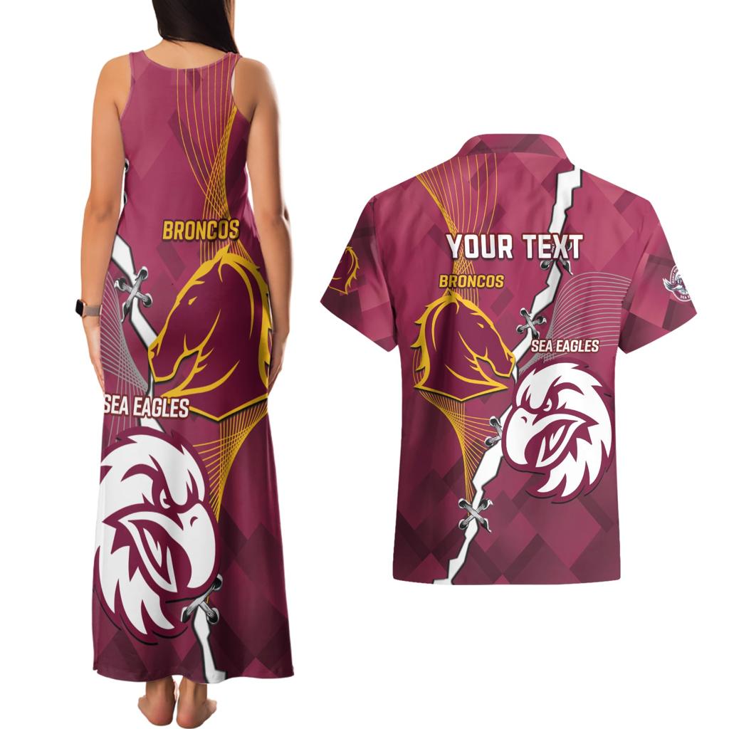 Personalised Broncos And Eagles Rugby Couples Matching Tank Maxi Dress and Hawaiian Shirt Sporty Version