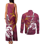Personalised Broncos And Eagles Rugby Couples Matching Tank Maxi Dress and Long Sleeve Button Shirt Sporty Version