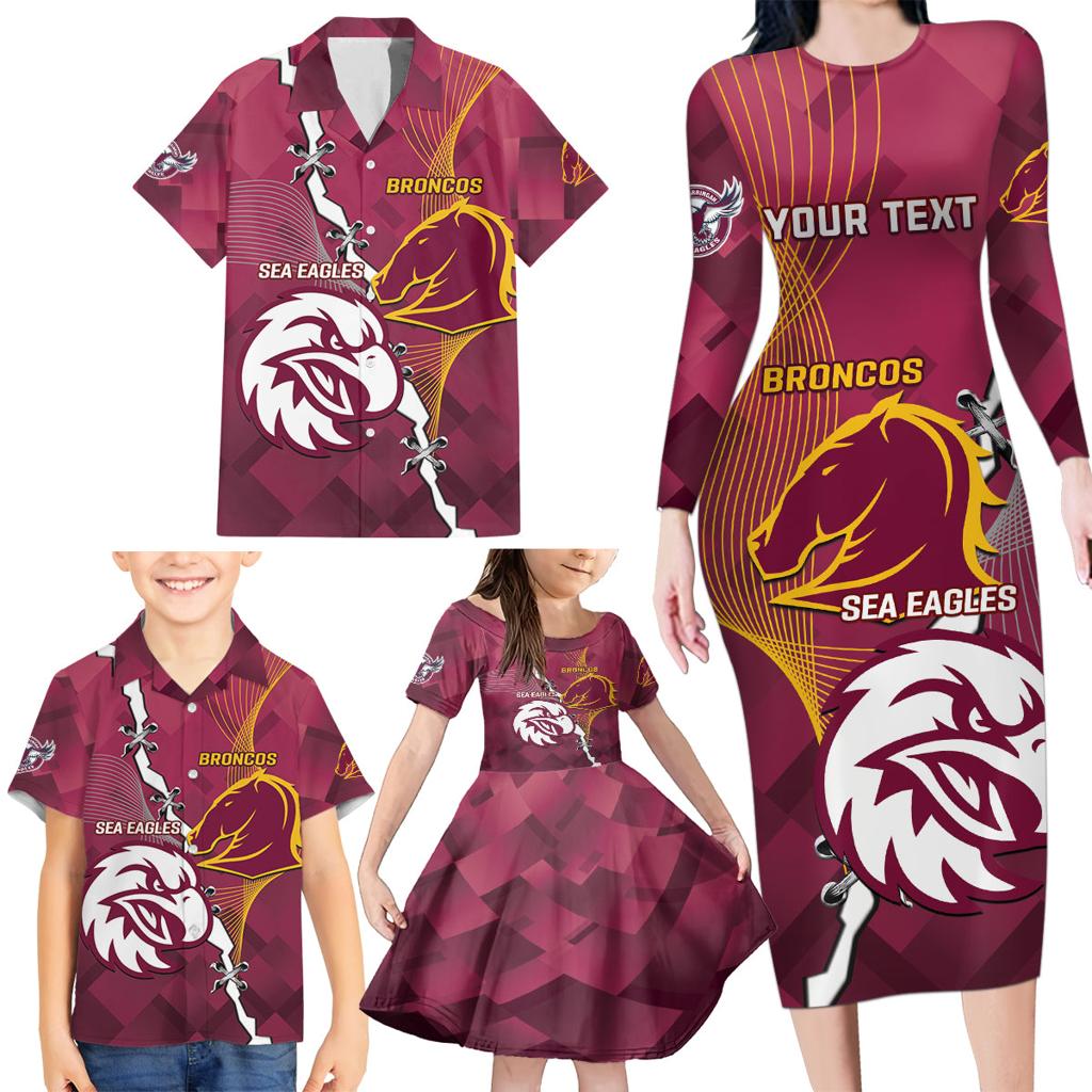 Personalised Broncos And Eagles Rugby Family Matching Long Sleeve Bodycon Dress and Hawaiian Shirt Sporty Version