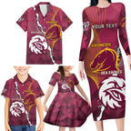 Personalised Broncos And Eagles Rugby Family Matching Long Sleeve Bodycon Dress and Hawaiian Shirt Sporty Version