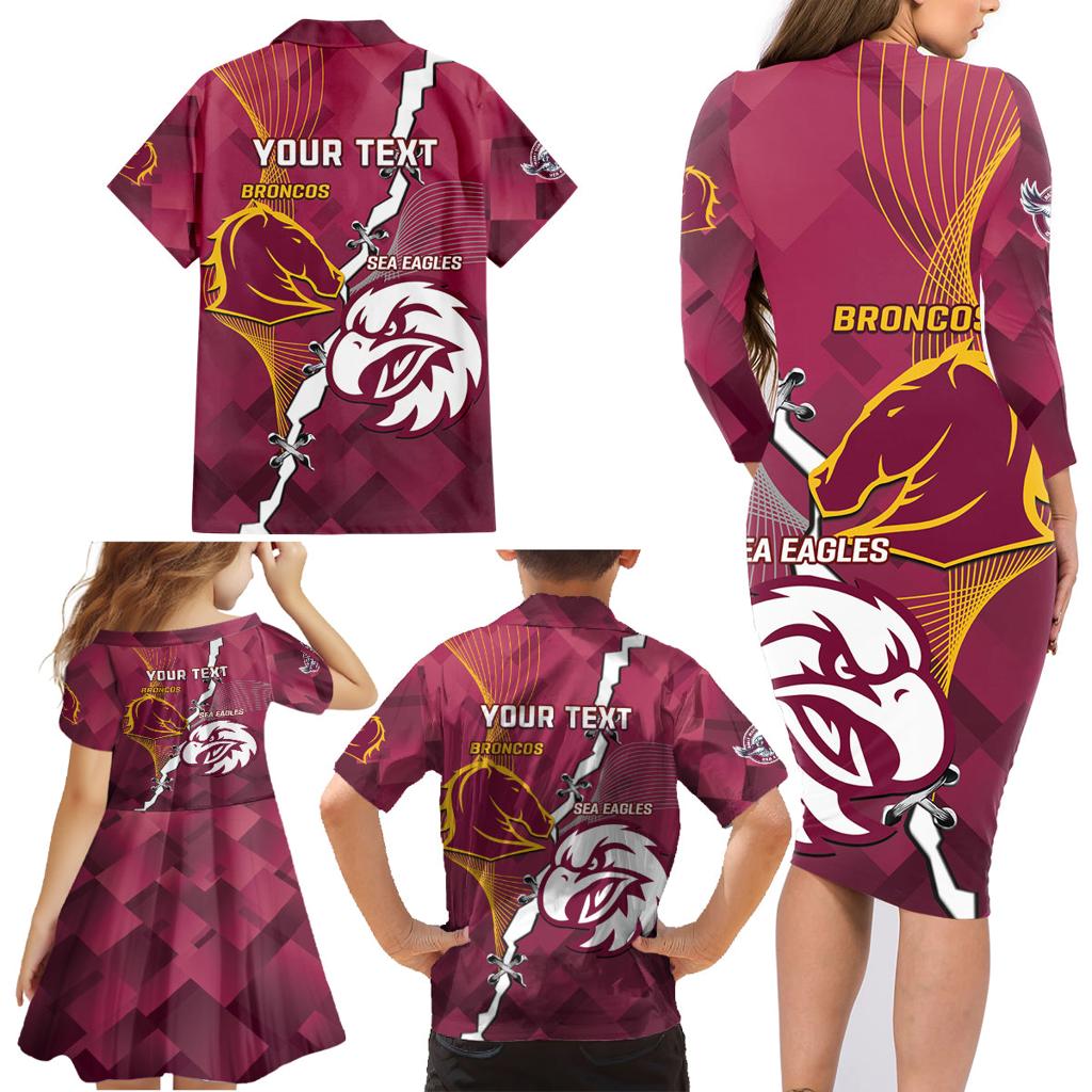 Personalised Broncos And Eagles Rugby Family Matching Long Sleeve Bodycon Dress and Hawaiian Shirt Sporty Version