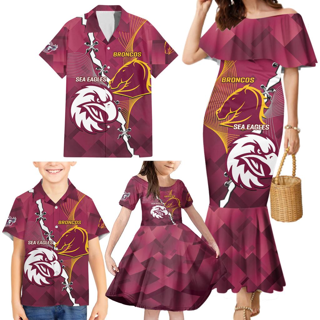 Personalised Broncos And Eagles Rugby Family Matching Mermaid Dress and Hawaiian Shirt Sporty Version