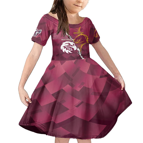 Personalised Broncos And Eagles Rugby Family Matching Mermaid Dress and Hawaiian Shirt Sporty Version