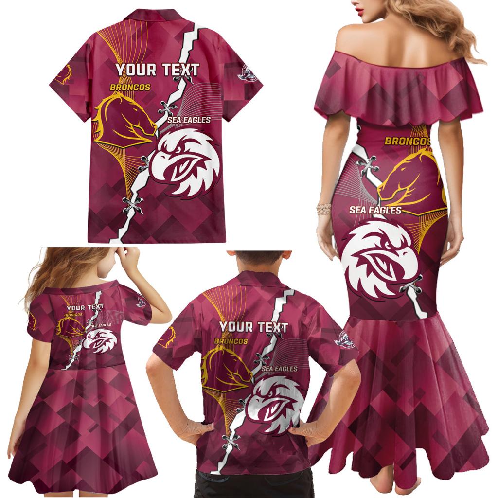 Personalised Broncos And Eagles Rugby Family Matching Mermaid Dress and Hawaiian Shirt Sporty Version
