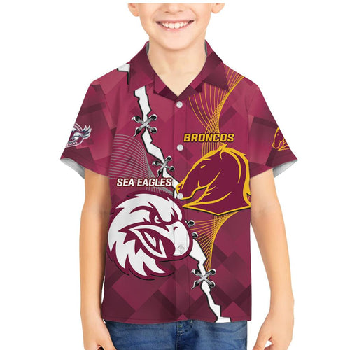 Personalised Broncos And Eagles Rugby Family Matching Mermaid Dress and Hawaiian Shirt Sporty Version