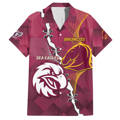 Personalised Broncos And Eagles Rugby Family Matching Off The Shoulder Long Sleeve Dress and Hawaiian Shirt Sporty Version