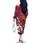 Personalised Broncos And Eagles Rugby Family Matching Off The Shoulder Long Sleeve Dress and Hawaiian Shirt Sporty Version