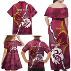 Personalised Broncos And Eagles Rugby Family Matching Off Shoulder Maxi Dress and Hawaiian Shirt Sporty Version