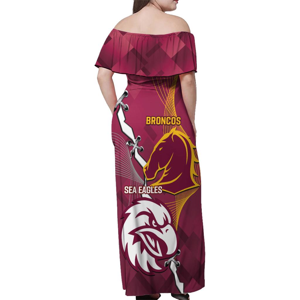 Personalised Broncos And Eagles Rugby Family Matching Off Shoulder Maxi Dress and Hawaiian Shirt Sporty Version