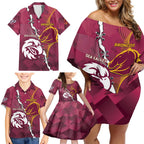 Personalised Broncos And Eagles Rugby Family Matching Off Shoulder Short Dress and Hawaiian Shirt Sporty Version