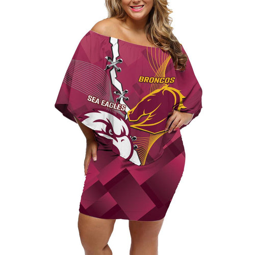 Personalised Broncos And Eagles Rugby Family Matching Off Shoulder Short Dress and Hawaiian Shirt Sporty Version