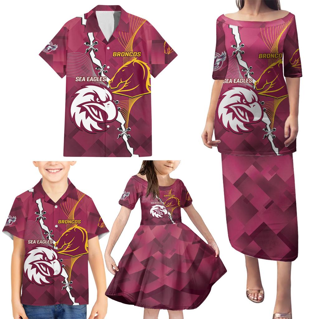 Personalised Broncos And Eagles Rugby Family Matching Puletasi and Hawaiian Shirt Sporty Version