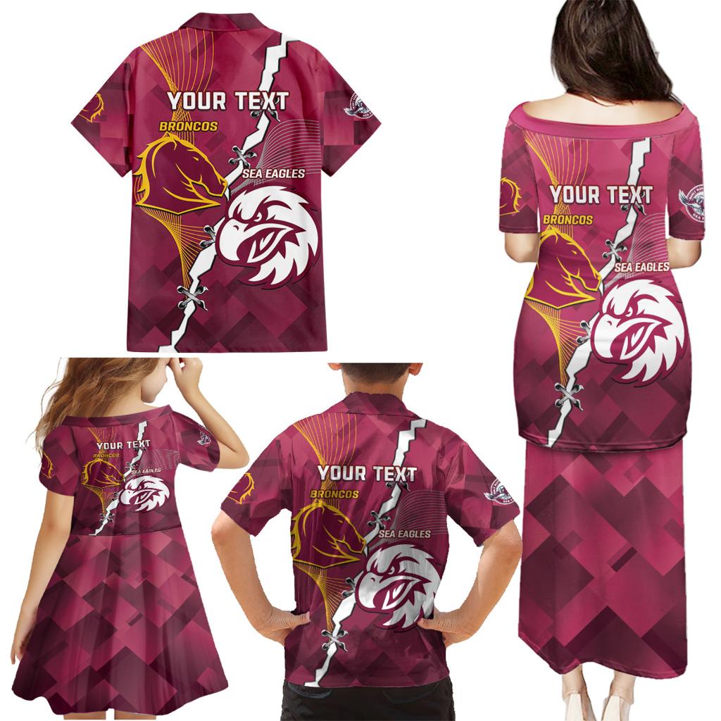 Personalised Broncos And Eagles Rugby Family Matching Puletasi and Hawaiian Shirt Sporty Version
