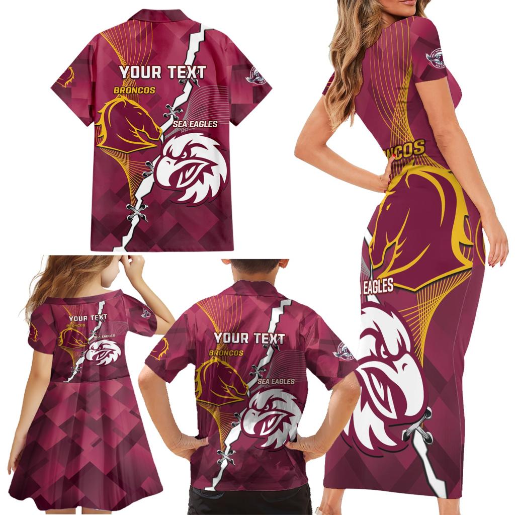 Personalised Broncos And Eagles Rugby Family Matching Short Sleeve Bodycon Dress and Hawaiian Shirt Sporty Version