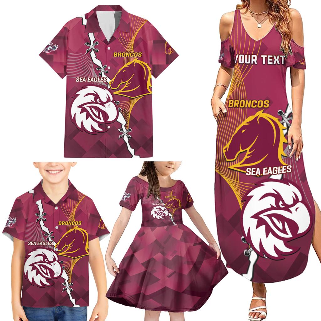 Personalised Broncos And Eagles Rugby Family Matching Summer Maxi Dress and Hawaiian Shirt Sporty Version