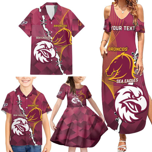 Personalised Broncos And Eagles Rugby Family Matching Summer Maxi Dress and Hawaiian Shirt Sporty Version