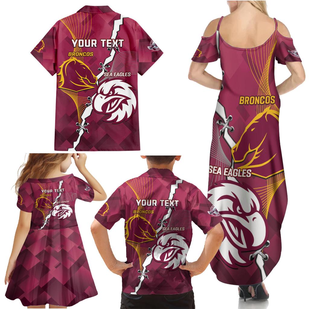 Personalised Broncos And Eagles Rugby Family Matching Summer Maxi Dress and Hawaiian Shirt Sporty Version
