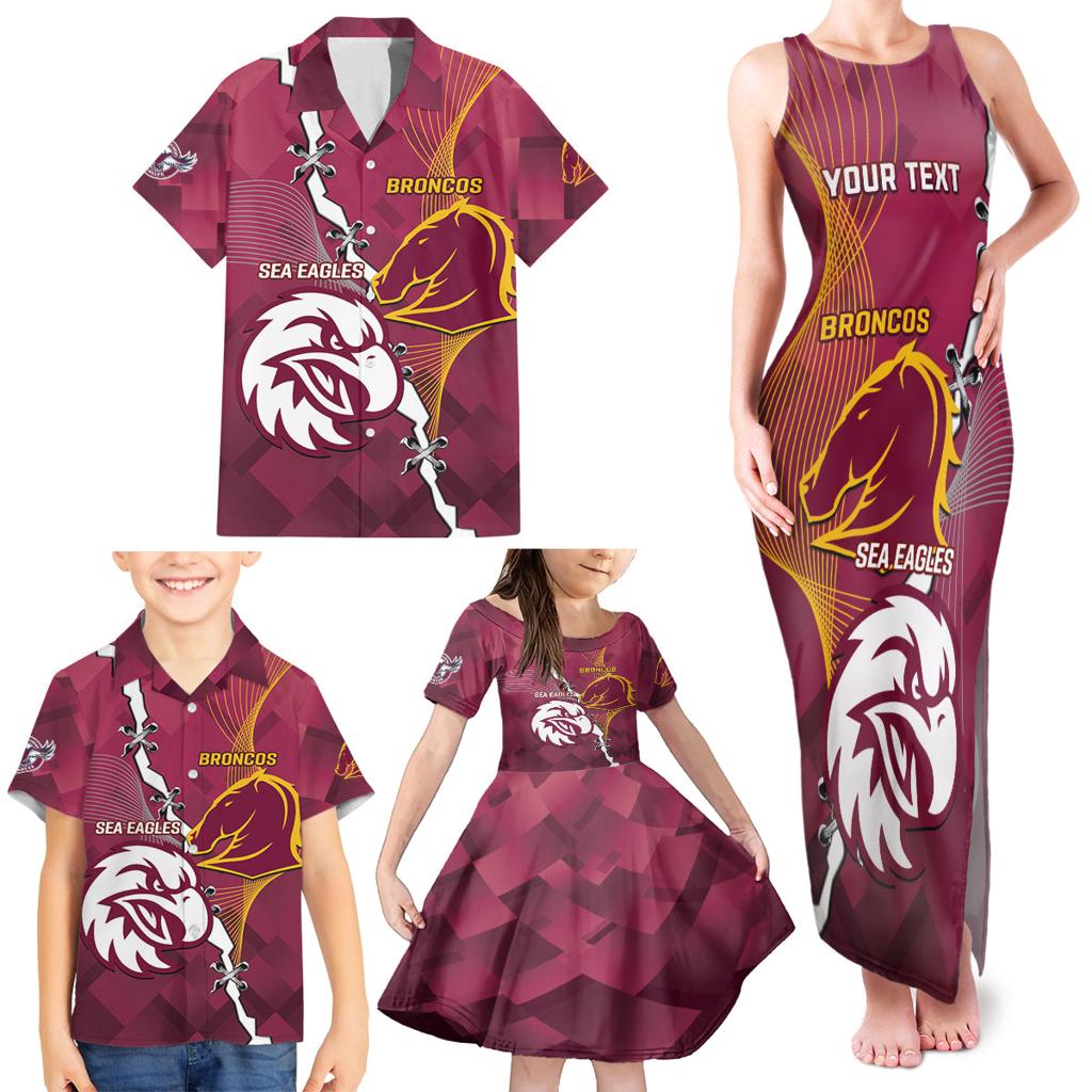 Personalised Broncos And Eagles Rugby Family Matching Tank Maxi Dress and Hawaiian Shirt Sporty Version