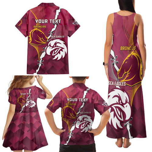 Personalised Broncos And Eagles Rugby Family Matching Tank Maxi Dress and Hawaiian Shirt Sporty Version