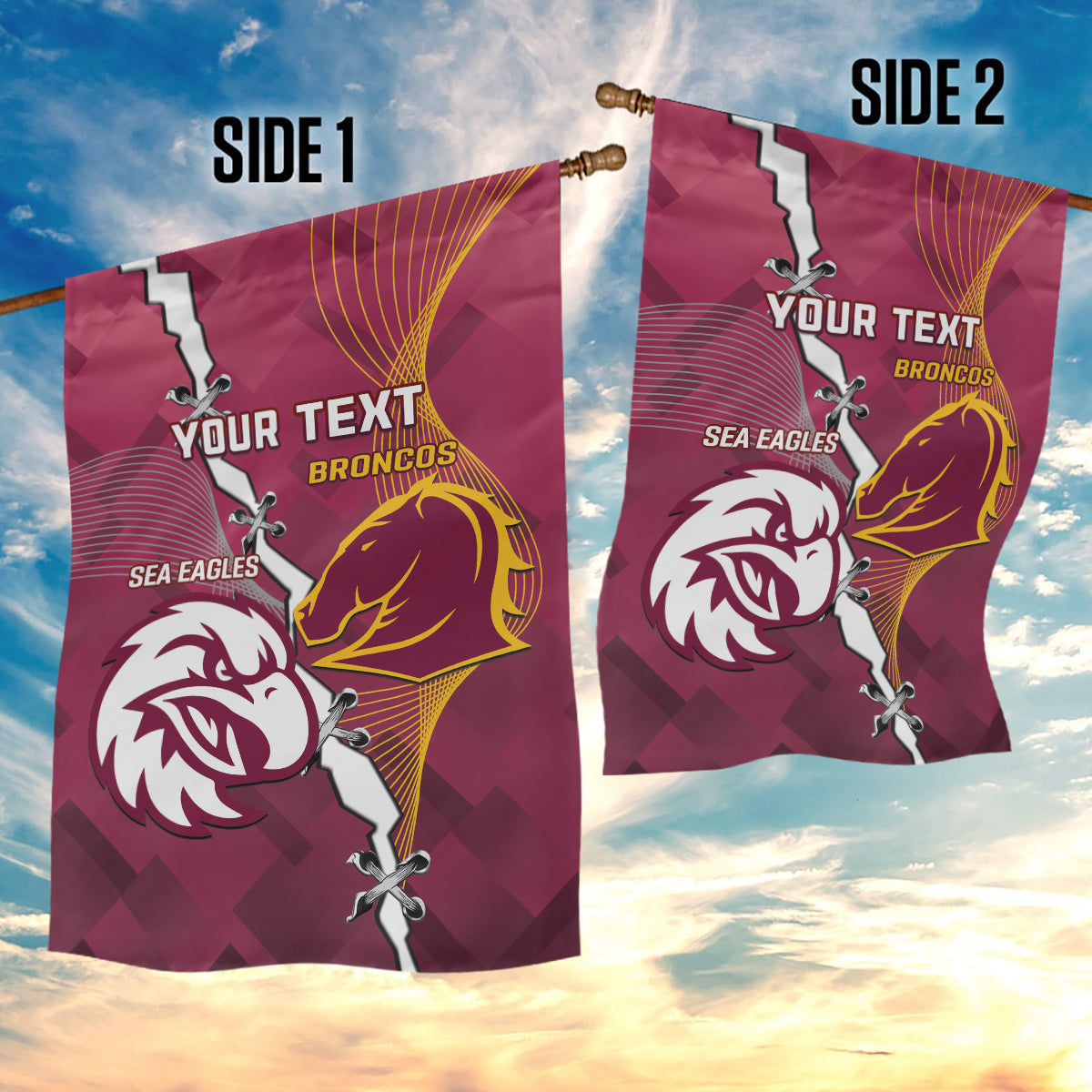 Personalised Broncos And Eagles Rugby Garden Flag Sporty Version
