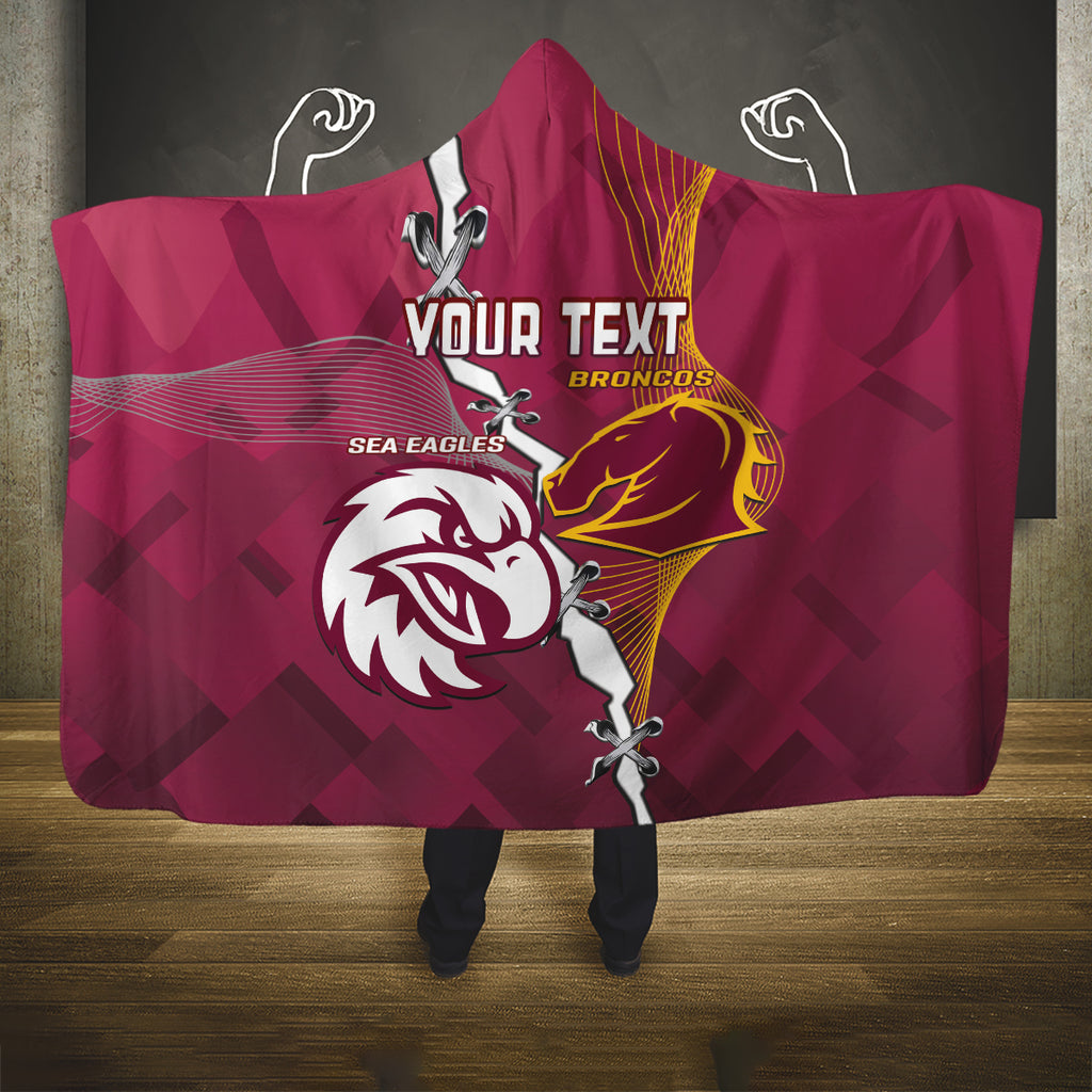 Personalised Broncos And Eagles Rugby Hooded Blanket Sporty Version