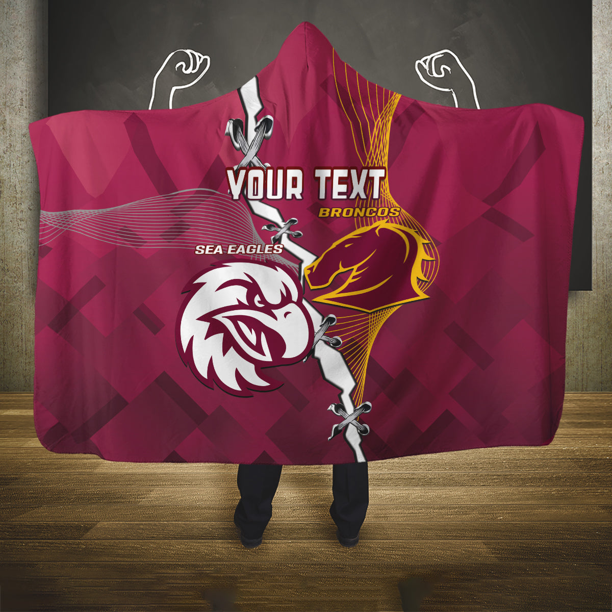 Personalised Broncos And Eagles Rugby Hooded Blanket Sporty Version