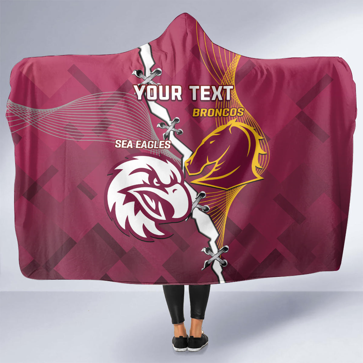 Personalised Broncos And Eagles Rugby Hooded Blanket Sporty Version