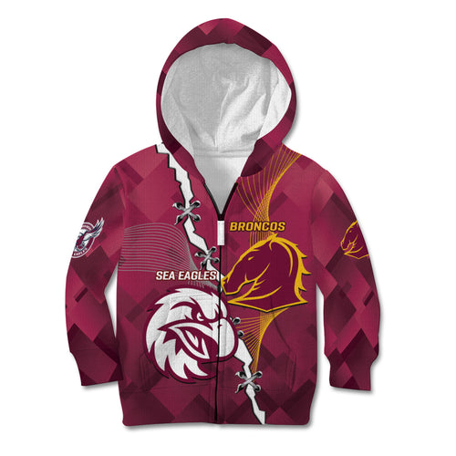 Personalised Broncos And Eagles Rugby Kid Hoodie Sporty Version