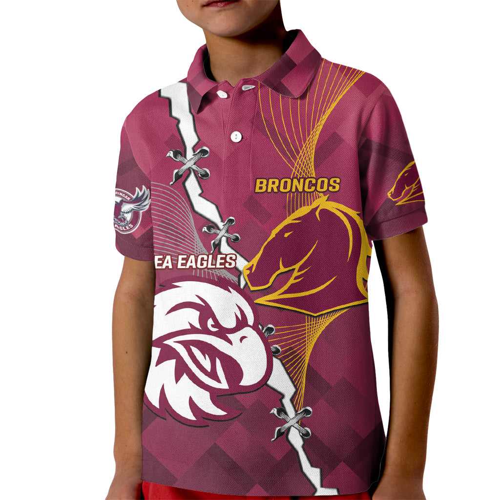 Personalised Broncos And Eagles Rugby Kid Polo Shirt Sporty Version