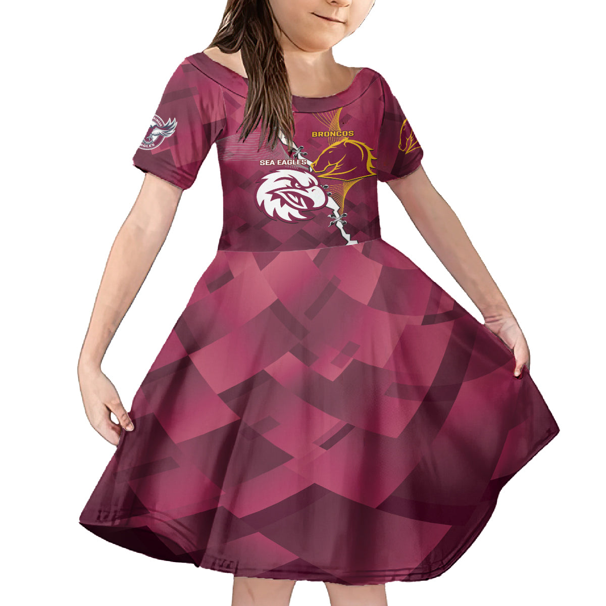 Personalised Broncos And Eagles Rugby Kid Short Sleeve Dress Sporty Version