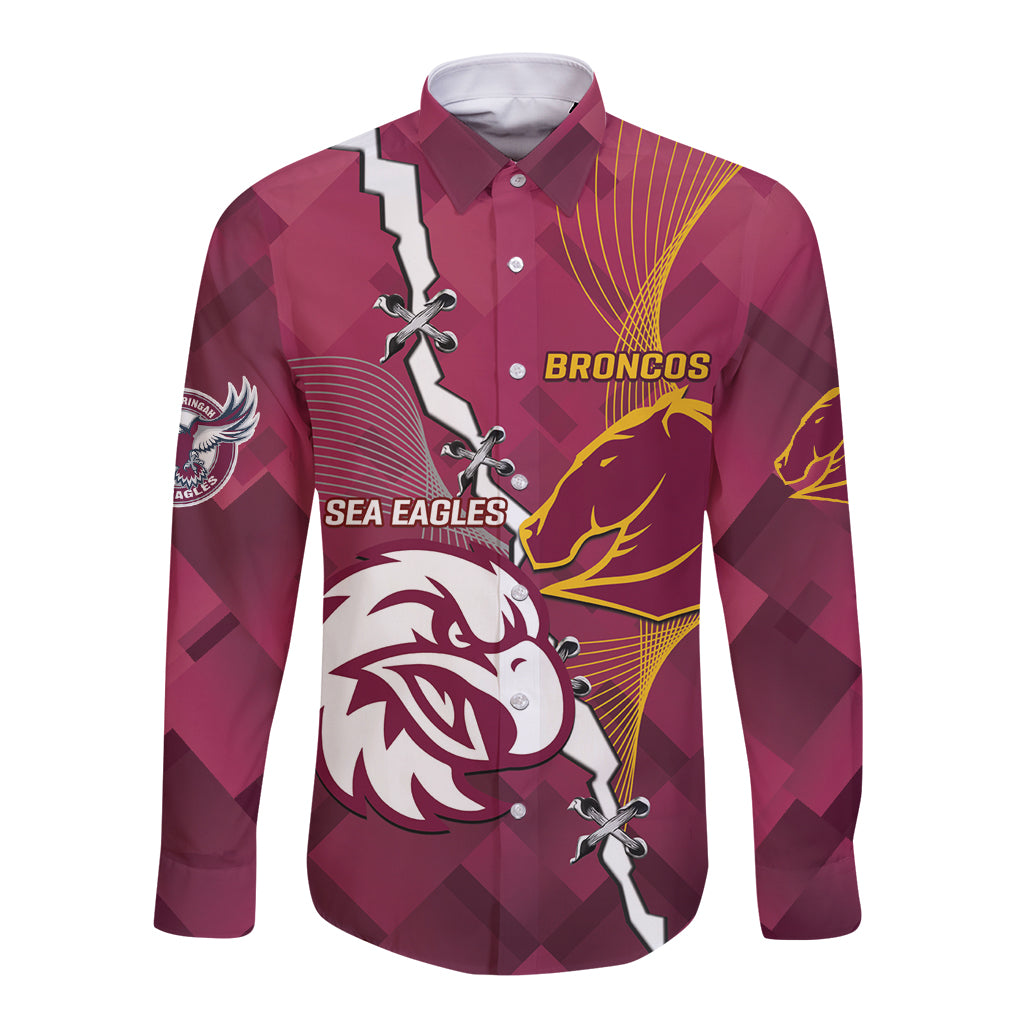 Personalised Broncos And Eagles Rugby Long Sleeve Button Shirt Sporty Version
