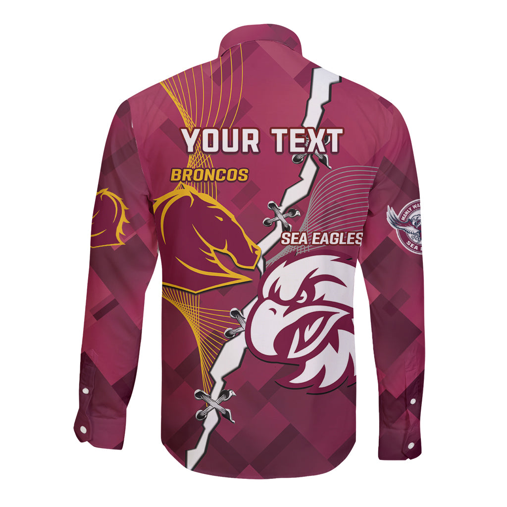Personalised Broncos And Eagles Rugby Long Sleeve Button Shirt Sporty Version