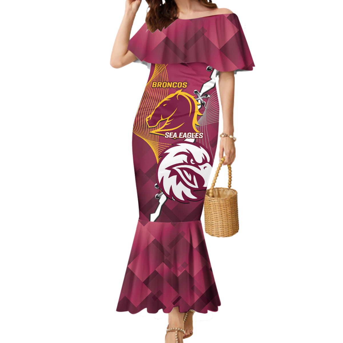 Personalised Broncos And Eagles Rugby Mermaid Dress Sporty Version