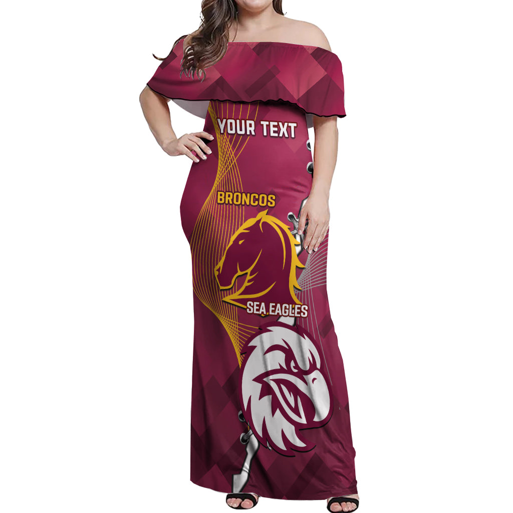 Personalised Broncos And Eagles Rugby Off Shoulder Maxi Dress Sporty Version