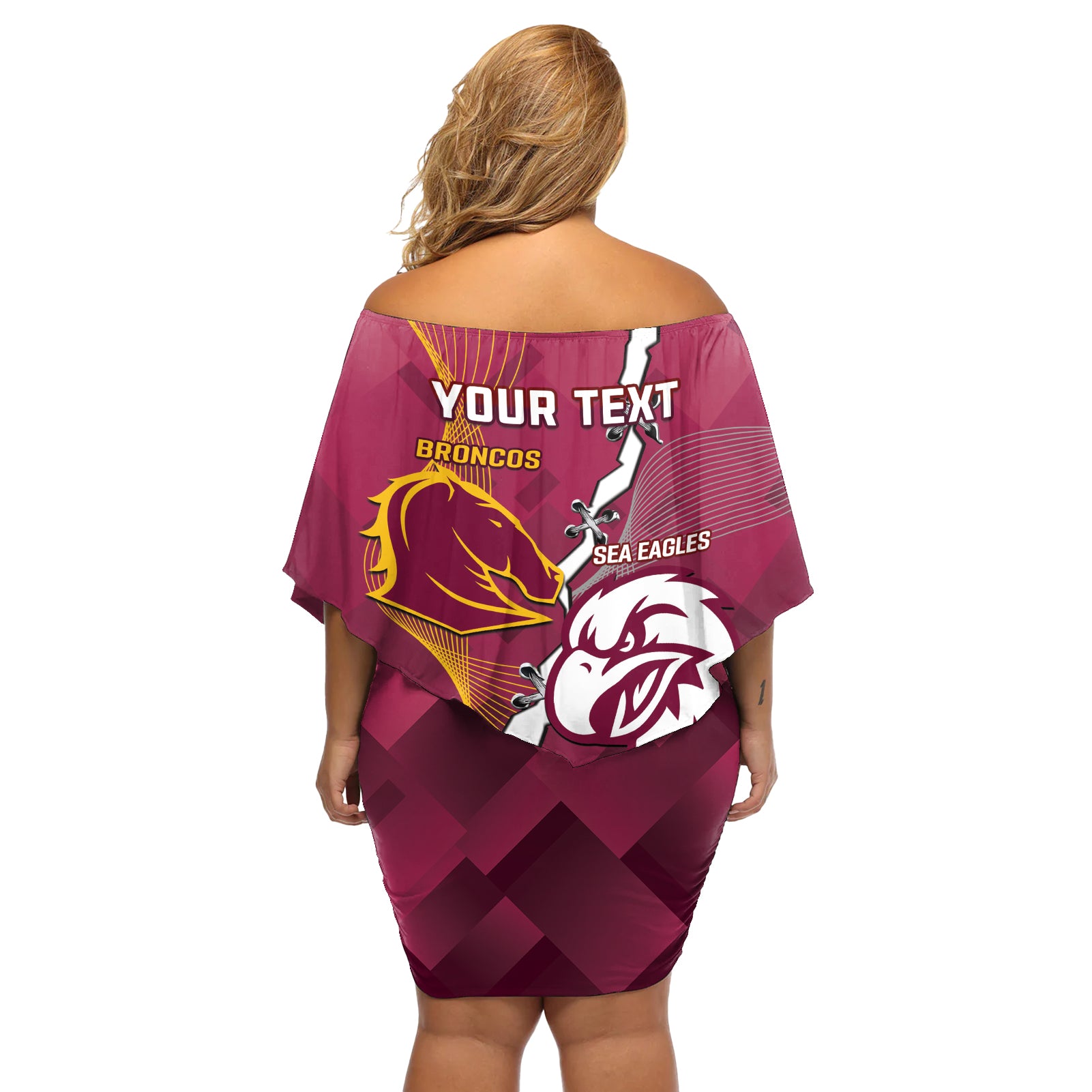 Personalised Broncos And Eagles Rugby Off Shoulder Short Dress Sporty Version