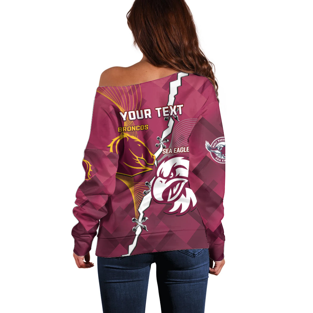 Personalised Broncos And Eagles Rugby Off Shoulder Sweater Sporty Version