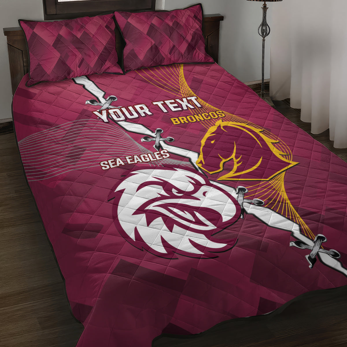 Personalised Broncos And Eagles Rugby Quilt Bed Set Sporty Version